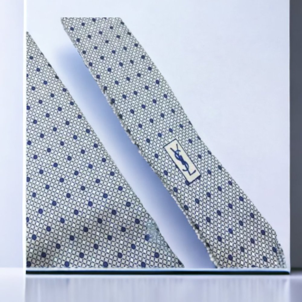 Vintage Silk Tie Blue Polka Dot, Yves Saint Laurent